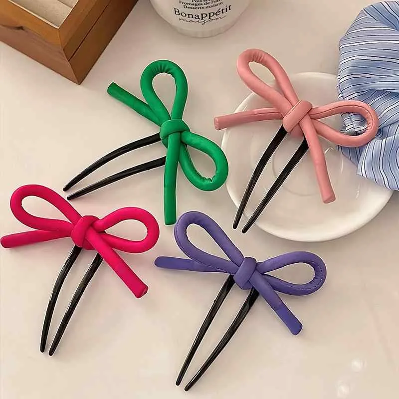 髪飾り レディース ハンドメイド リボン U字かんざし かわいい スウィート 高級感 まとめ髪 お団子ヘア 韓国風 ピンク 春夏