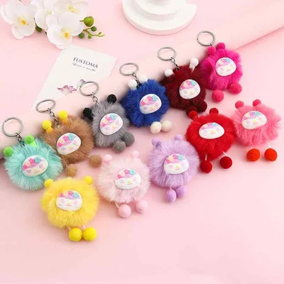 キーホルダー 鈴付き 花柄 ポンポン 毛玉 ぬいぐるみ マスコット ふわふわ プラッシュ かわいい キュート バッグチャーム ハンガー アクセサリー 普段使い おしゃれ