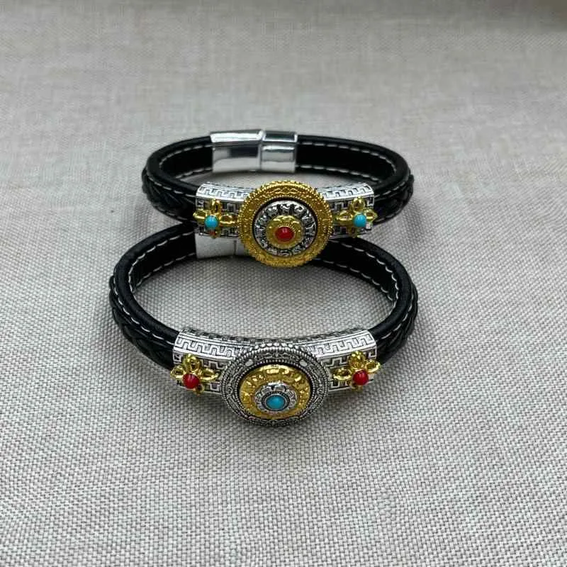 ブレスレット メンズ フェイクレザー 八卦 太極 ペア レザー レトロ エスニック アクセサリー バングル シンプル かっこいい