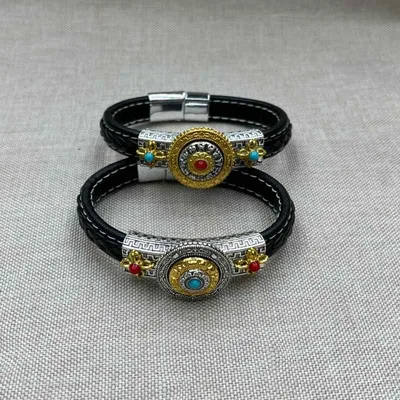 ブレスレット メンズ フェイクレザー 八卦 太極 ペア レザー レトロ エスニック アクセサリー バングル シンプル かっこいい