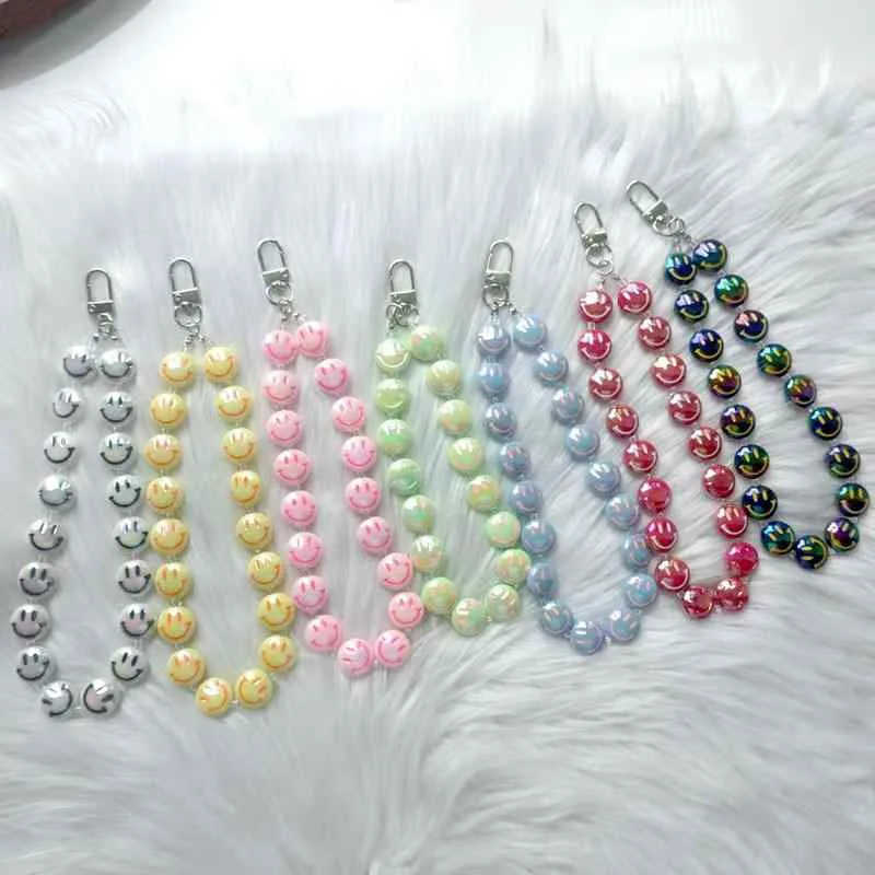 キーホルダー バッグチャーム レディース アクリル ビーズ スマイル ニコちゃん カラフル 2面デザイン かわいい 個性的 ポップ 小物 雑貨 通学 プレゼント
