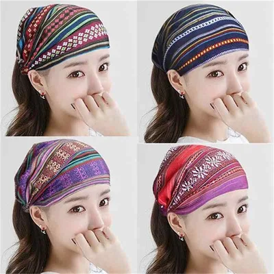 ヘアバンド レディース エスニック風 コットンリネン 刺繍 幅広 白髪隠し ターバン カチューシャ 産後 ケア 帽子 レトロ ヘアアクセサリー ストライプ
