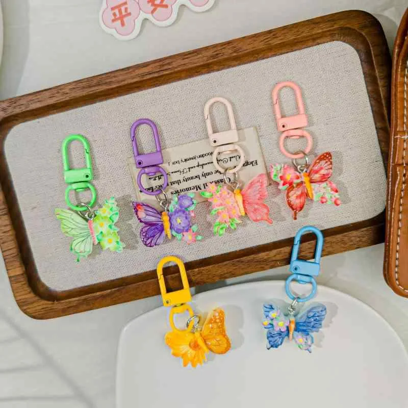 キーホルダー レディース 蝶 アクリル 花 グラデーション カラフル チャーム バッグチャーム 鍵 かわいい ガーリー ギフト プレゼント