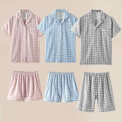 パジャマ メンズ レディース 男女兼用 春夏 ダブルガーゼ 半袖 短パン ルームウェア 綿 チェック柄 部屋着 吸水 通気 敏感肌 軽量 カジュアル