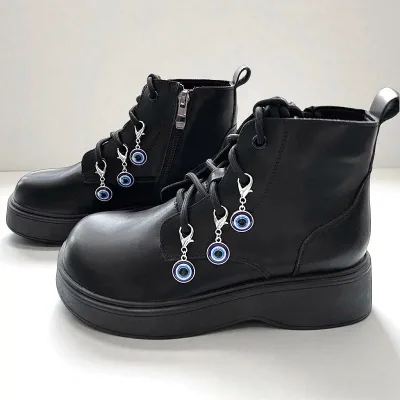 靴飾り シューズアクセサリー レディース メンズ 悪魔の目 ターコイズブルー ラッキーチャーム 合金 丸型 スニーカー ブーツ カジュアル 欧米風 ファッション 小物 4個入り