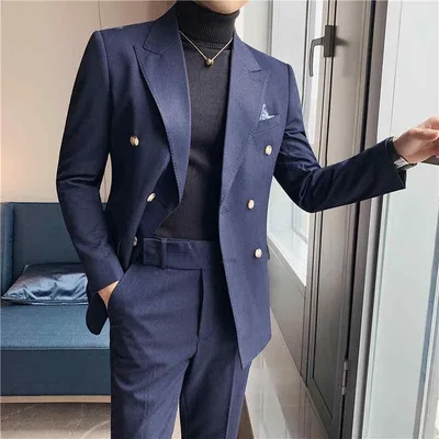 スーツ セットアップ メンズ ダブルブレスト ツーピース ジャケット パンツ カジュアル フォーマル パーティー 結婚式 スリムフィット 韓国ファッション ポリエステル シワ防止 ノーアイロン オールシーズン