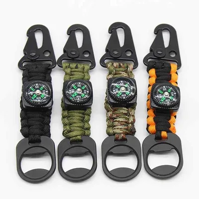 キーホルダー メンズ パラコード 栓抜き 登山用 カラビナ 頑丈 合金 アウトドア キャンプ 多機能 鍵 迷彩