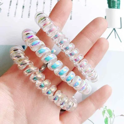 ヘアゴム レディース スプリングゴム 電話線 ヘアアクセサリー オーロラカラー 跡がつかない ブレスレット 2way 髪留め まとめ髪 デイリー カジュアル かわいい おしゃれ