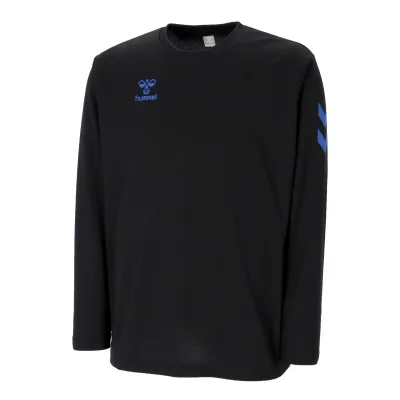 ヒュンメル (hummel) ハンドボールウェア トレーニングウエア スポーツウエア ワンポイントロングスリーブシャツ 長袖Tシャツ メンズ (26aw) ブラック×ディープブルー 吸汗速乾 S-XO HAP7248-90669