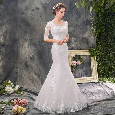 ウェディングドレス マーメードライン 花嫁 二次会ドレス 結婚式 披露宴 ウエディングドレス ロングドレス 大きいサイズ 編み上げ 袖あり レース ブライダル ホワイト 前撮り 海外挙式 エレガント 細身 小さいサイズ セクシー オーダーメイド可能 ミートスウィート