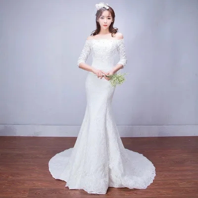 ウエディングドレス 上品 マーメイドドレス マーメイドラインドレス 七分袖 花嫁 結婚式 白 オフホワイト ロングドレス 二次会ドレス ウェディングフォト 披露宴 ウェディング 大きいサイズ 前撮り 海外挙式 エレガント 細身 小さいサイズ セクシー オーダーメイド可能