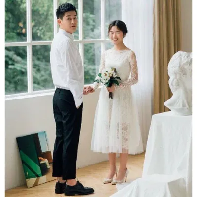 ウエディングドレス 結婚式 ウェディングドレス 長袖 レース オフホワイト 花嫁ドレス 二次会ドレス ミモレ丈ドレス ブライダル 海外挙式 リゾート 前撮り Aラインドレス 披露宴 ブライダルドレス 海外挙式 オーダーメイド オフホワイト 5号 7号 9号 11号 13号 15号 17号
