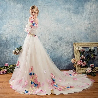ウェディングドレス カラードレス 演奏会 フラワー ステージ衣装 花 結婚式 イブニングドレス 二次会ドレス 花嫁 ロングドレス コンサート コンクール 王道 華やか ゴージャス 豪華 上品 発表会 パーティードレス 披露宴 前撮り 後撮り