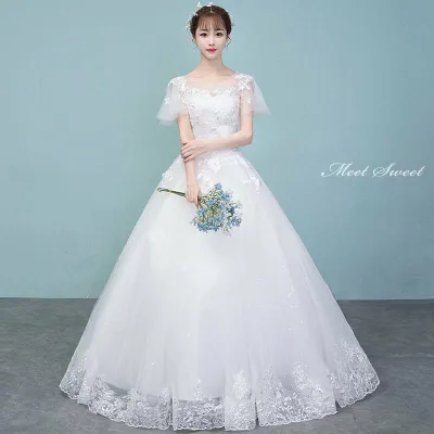 ウェディングドレス ウエディングドレス プリンセスラインドレス 二次会ドレス 半袖 白 オフホワイト 結婚式 ロング丈 ロングドレス 花嫁ドレス ブライダルドレス ウェディングフォト 海外挙式 プレ花嫁 披露宴 レース ホワイト 前撮り エレガント セミオーダー クラシカル