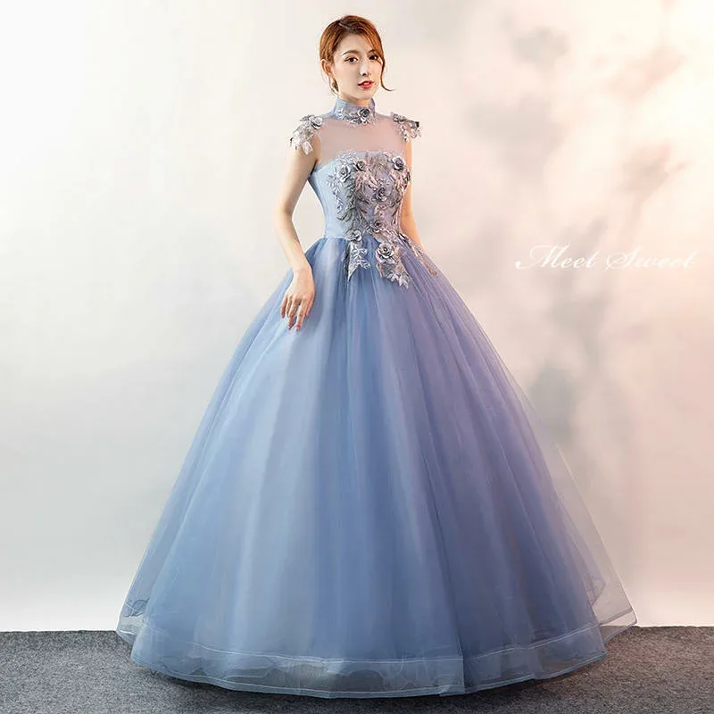 ウェディングドレス ウエディングドレス カラードレス 演奏会用ロングドレス ライトブルー 立ち襟 結婚式 コンサート 二次会ドレス 舞台衣装 ステージ衣装 披露宴 パーティードレス 発表会 イブニングドレス 花嫁 前撮り 後撮り