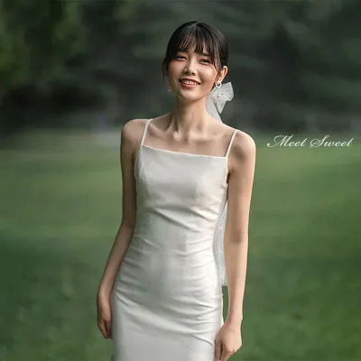 Wedding dress wedding after-party dress white bride dress white dress long length long dress camisole simple pre-photoshoot wedding dress slender dress sleeveless sleeveless reception bridal dress elegant overseas wedding semi-custom fashionable