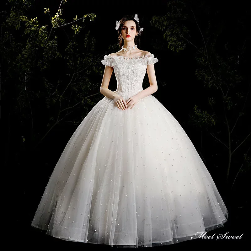 ウェディングドレス ロングドレス プリンセスラインドレス オフショルダー 二次会 結婚式 前撮り ドレス 花嫁 ウエディングドレス チュール 大きいサイズ 小さいサイズ 海外挙式 白 オフホワイト ウェディングフォト ブライダル フォトウェディング wedding dress