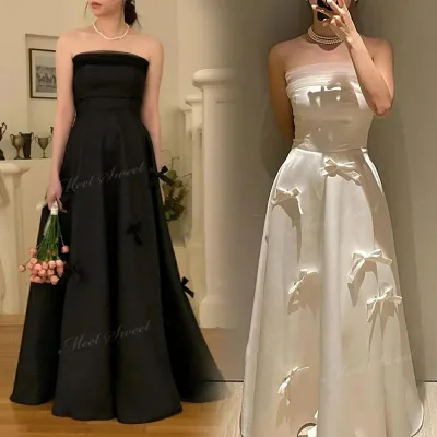 ウェディングドレス 2way リボン ホワイト ブラック Aライン ロング ドレス 二次会 結婚式 披露宴 前撮り 後撮り 記念撮影 花嫁 ウエディングドレス 花嫁ドレス 二次会ドレス 大きいサイズ 小さいサイズ 海外挙式 ブライダル フォトウェディング かわいい