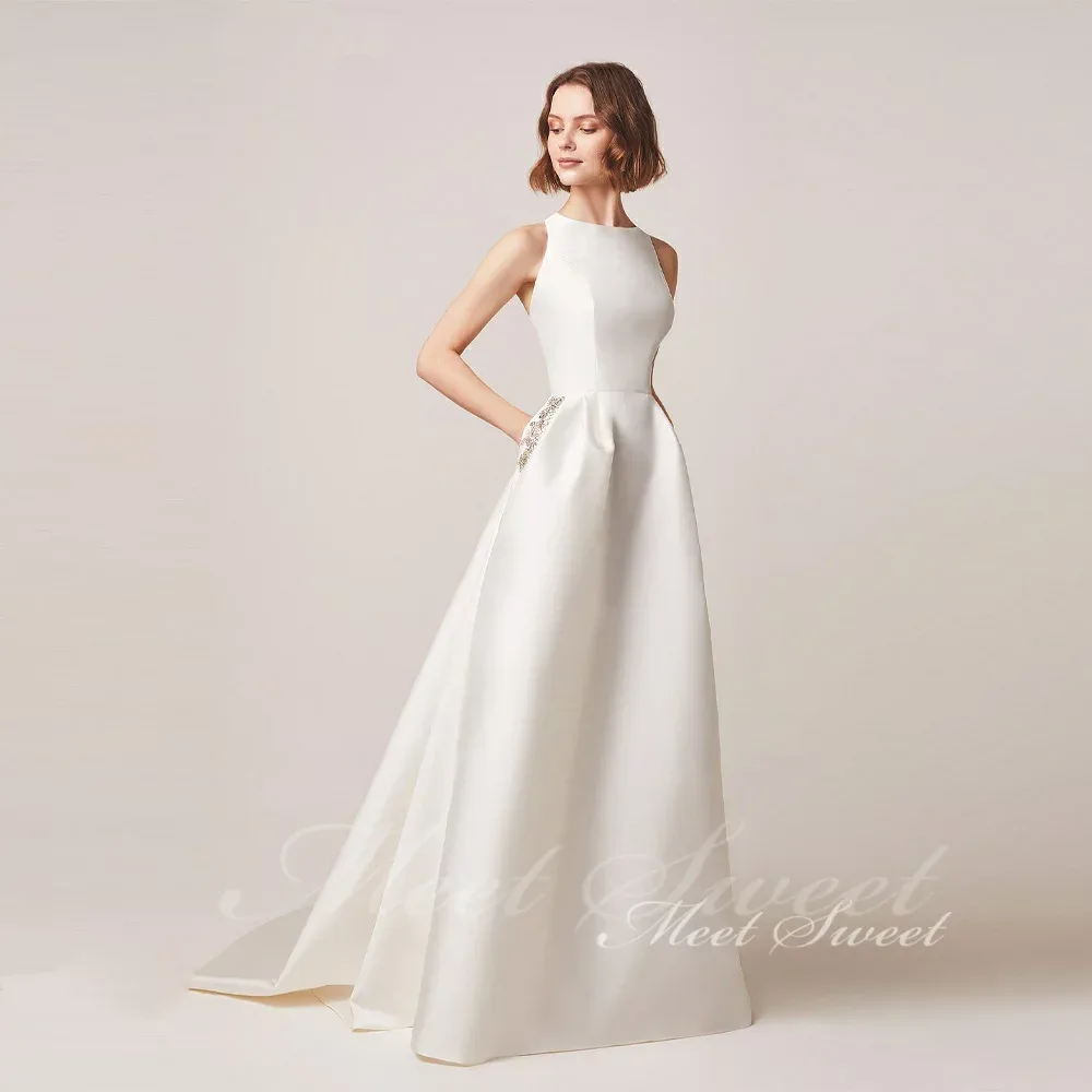 ウェディングドレス アメリカンスリーブ サテン ウェディングフォト ポッケトあり 花嫁 結婚式 二次会 前撮り ドレス ブライダル ウエディングドレス オフホワイト ロングドレス ウェディング ウエディング 披露宴 シンプル 二次会ドレス ウェディング お洒落