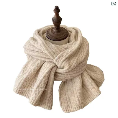 Women's Autumn/Winter Retro Cable Knit Thick Knit Thermal Cold Protection Snood Men's School Style Ivory