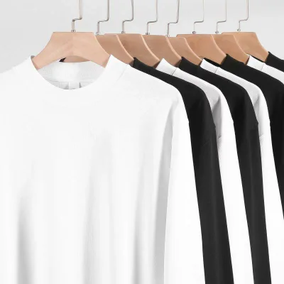 Tシャツ メンズ 男性用 トップス 綿 長袖 小さめネック ゆったり 新疆綿 コットン 透湿