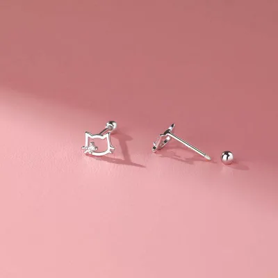 ピアス レディース かわいい 猫耳 シルバー925 螺丝 キャッチ アレルギー対応 シンプル 小さめ 金属アレルギー対応 シルバーアクセサリー