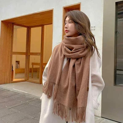 Women's Autumn/Winter Korean Style Thick Wool Muffler Men's Plain Shawl Autumn/Winter Cold Protection Warm Cashmere