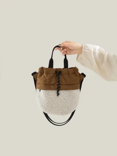 ボアバッグ レディース 2WAY ショルダーバッグ 巾着バッグ バケツバッグ 軽量 ナイロン ボア 3色 ハンドバッグ ミニバッグ ショルダー付き マグネット開閉 内ポケット 通勤 通学 お出かけ 秋冬 おしゃれ かわいい 大人カジュアル