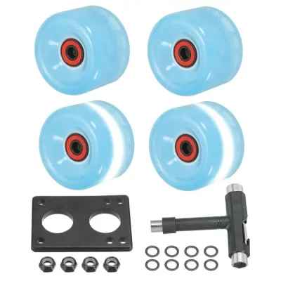 PATIKIL ローラースケートホイールセット 4個 65 mm 78A ライトアップスケートボード クルーザーホイールセット ベアリングトラ ックツールキット付き 屋外クワッドスケート用 ブルー