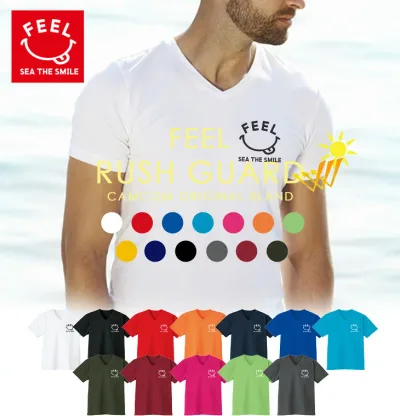 ラッシュガード メンズ Tシャツ Vネック 半袖 ニコちゃん 水着 大きいサイズ 接触冷感 夏用 海水浴 水泳 UVカット 日焼け防止 紫外線対策 らっしゅがーど ゆったり 体型カバー 水陸両用 おしゃれ 涼しい 速乾 スイミング プール ランニング アウトドア セール SALE 送料無料