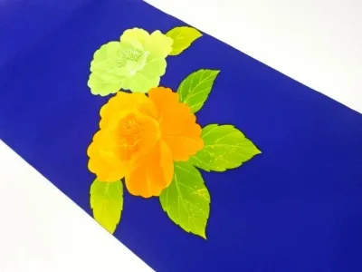 塩瀬手描き花模様名古屋帯【中古】【着】 宗sou