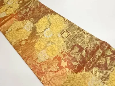 引箔花丸文に花唐草模様織出し袋帯【中古】【着】 宗sou