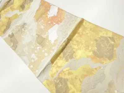引箔道長取に亀甲・菱・芝模様織出し袋帯【中古】【着】 宗sou