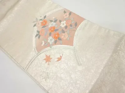 椿模様刺繍名古屋帯【中古】【着】 宗sou