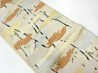 木立模様織出し袋帯(材料)【アンティーク】【中古】【着】 宗sou