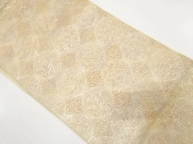 丸に菊・梅・秋草模様織り出し袋帯(材料)【アンティーク】【中古】【着】【袋帯】 宗sou