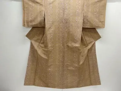 花更紗模様織り出し手織り紬着物【中古】【着】【紬・お召し】 宗sou