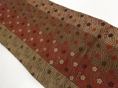 流水に花模様織出し名古屋帯【中古】【着】【名古屋帯】 宗sou