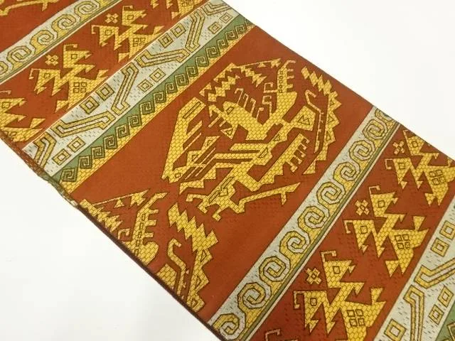 横段に抽象模様織出し名古屋帯【中古】【着】【名古屋帯】 宗sou