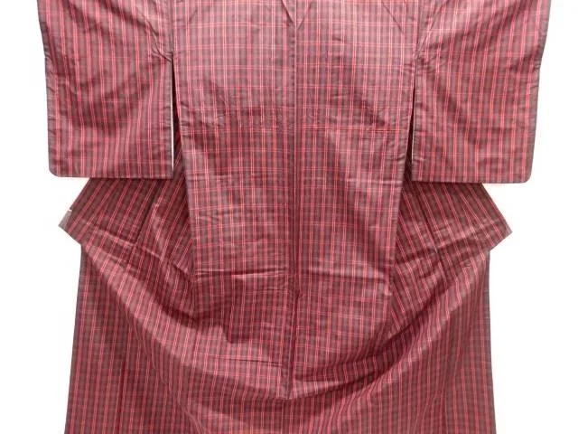 格子織り出し米沢紬着物【中古】【着】【紬・お召し】 宗sou