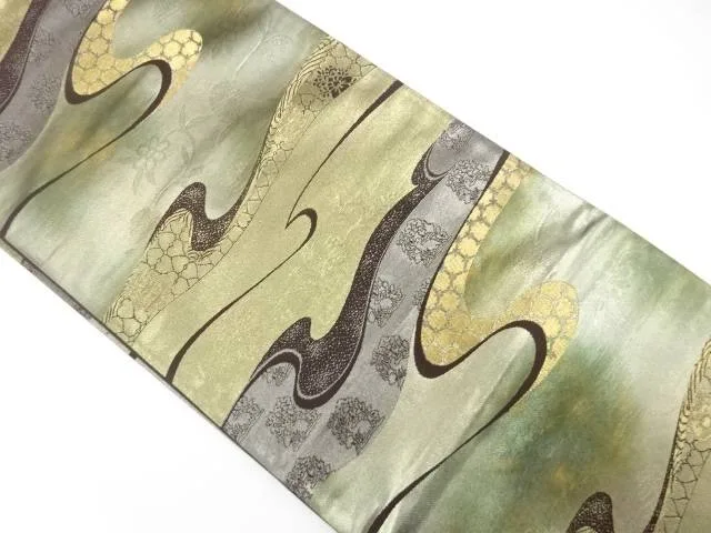 引箔 流水に花兎模様織り出し 袋帯【中古】【着】【袋帯】 宗sou