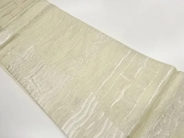 紗 曲線に抽象花葉・唐草模様織出し袋帯【中古】【着】【袋帯】 宗sou