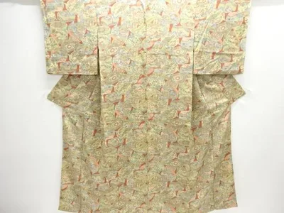 貝桶に糸巻き・花鳥模様小紋着物【中古】【着】【小紋】 宗sou