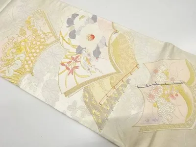 能衣絵本文織り出し袋帯(材料)【アンティーク】【中古】【着】【袋帯】 宗sou