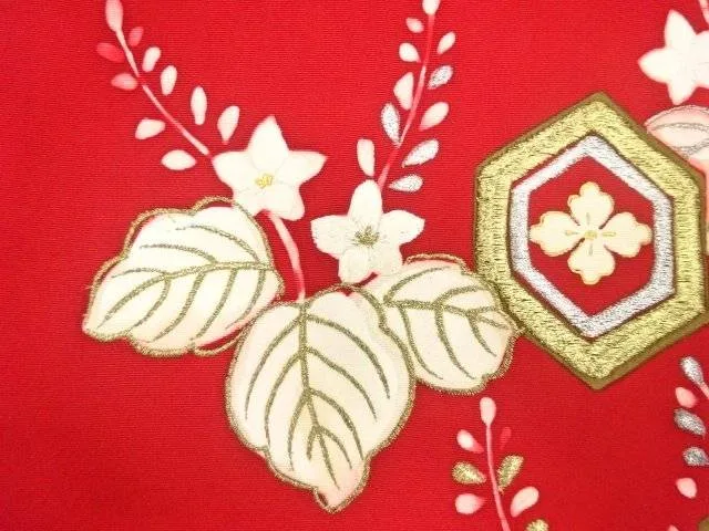 塩瀬 桐模様刺繍名古屋帯【アンティーク】【中古】【着】【図変り】 宗sou