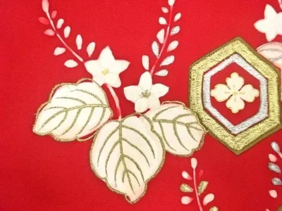 塩瀬 桐模様刺繍名古屋帯【アンティーク】【中古】【着】【図変り】 宗sou