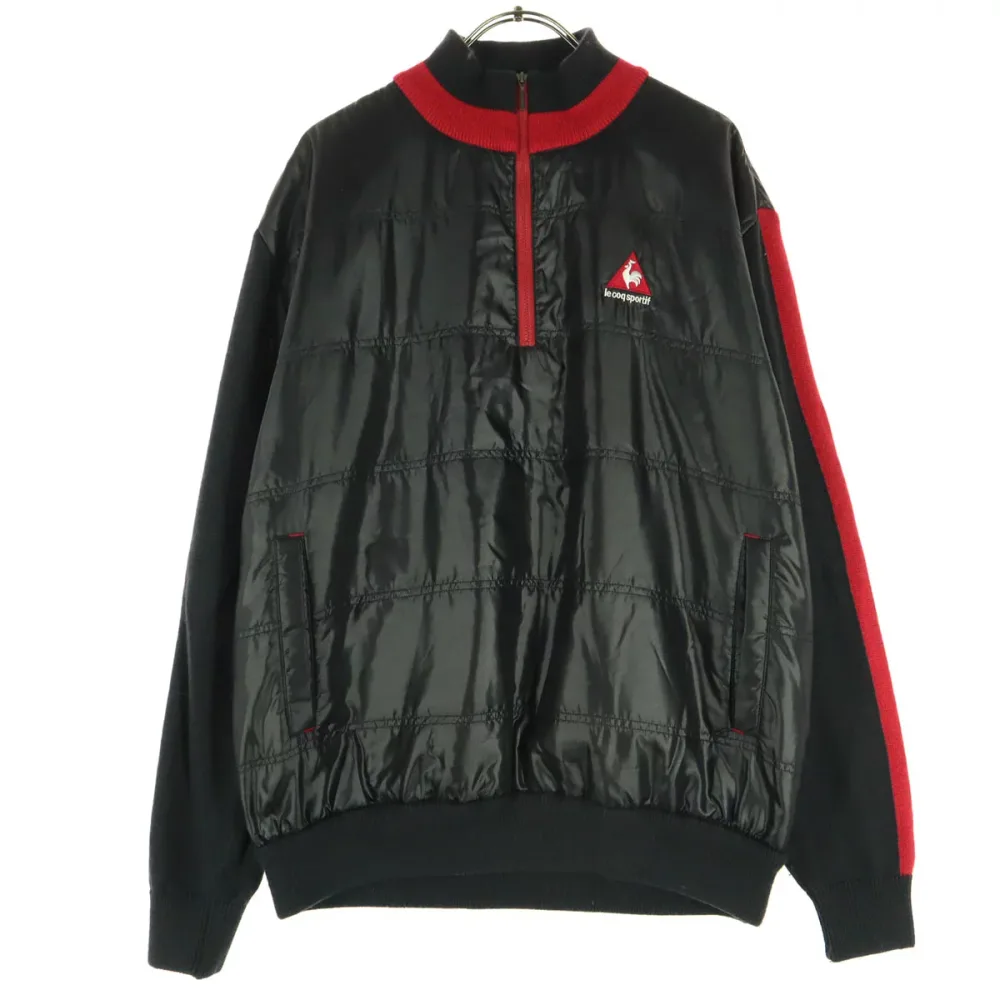 古着 le coq sportif ルコックスポルティフ ワンポイントロゴ バイカラー 長袖 ハイネック ハーフジップ 中綿ジャケット L ブラック メンズ 【中古】 【PD】