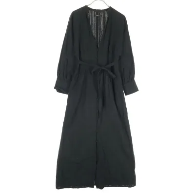 古着 KASTANE カスタネ 長袖 Vネック シャツワンピース F ブラック レディース 【中古】