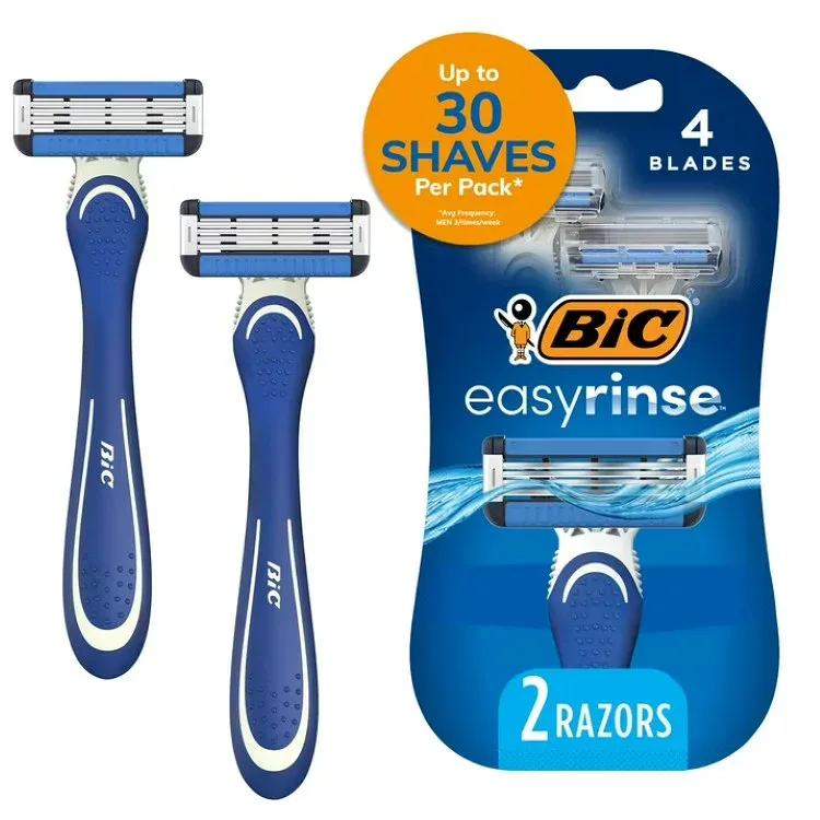 ビック イージーリンス メンズ使い捨てカミソリ 4枚刃 2本 BIC EasyRinse Anti-Clogging Men's Disposable Razors, 4 Blades, 2 Count 【お取り寄せ商品】
