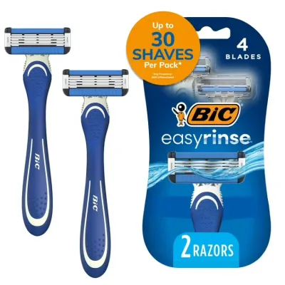 ビック イージーリンス メンズ使い捨てカミソリ 4枚刃 2本 BIC EasyRinse Anti-Clogging Men's Disposable Razors, 4 Blades, 2 Count 【お取り寄せ商品】